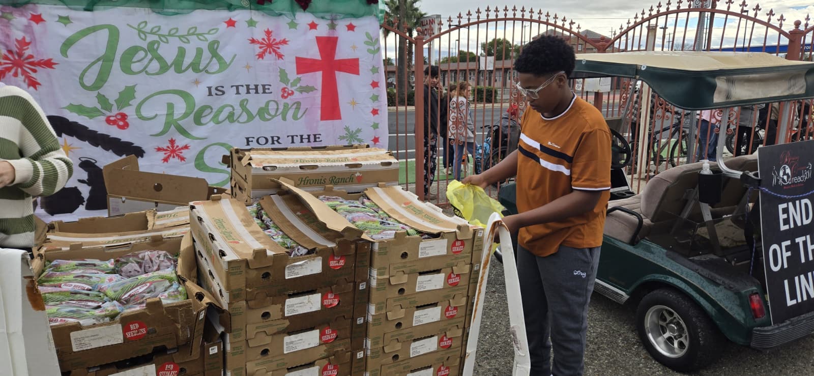 Ross sorting food for the Salvation Army