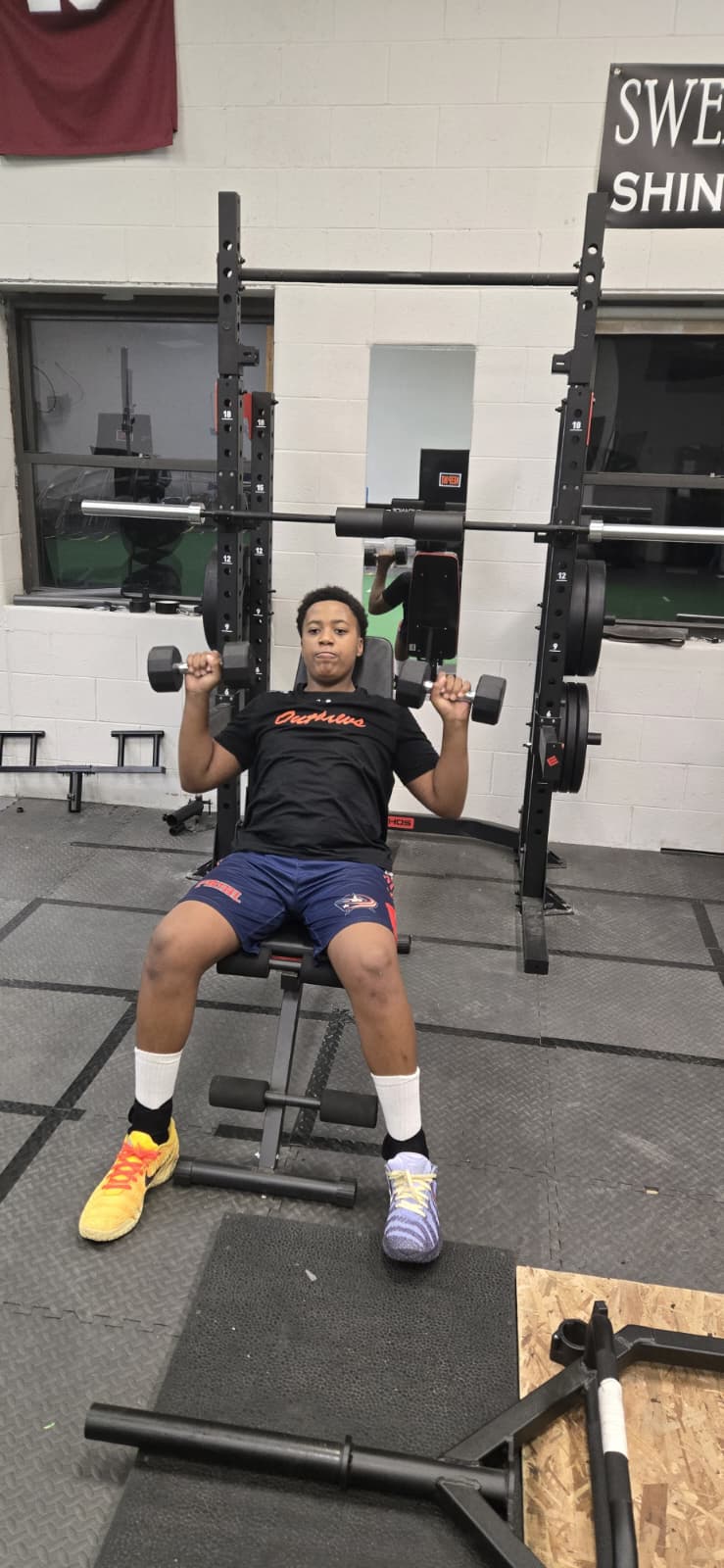 Ross training in the weight room